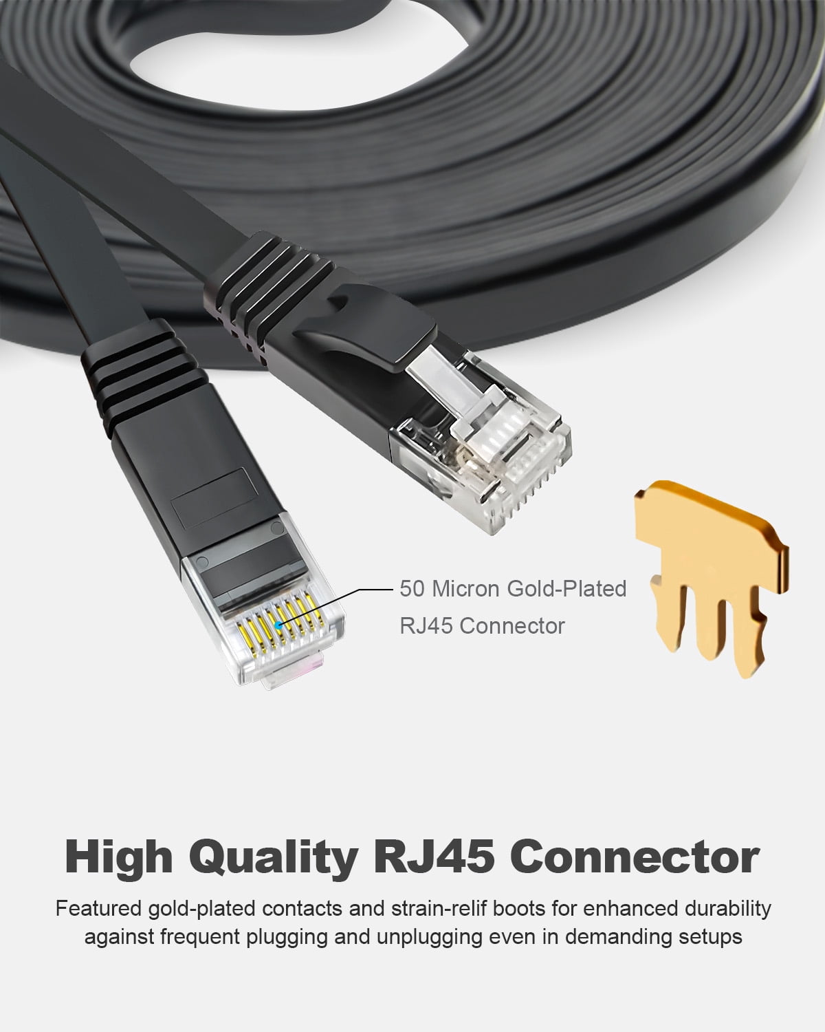 Yauhody CAT 6 Ethernet Cable 3ft Ethernet Cable Black Network Cable High Speed CAT6 Ethernet Patch Cable 3ft Lan Cable CAT6 Gigabit Internet LAN Patch Cable for TV Gaming Router