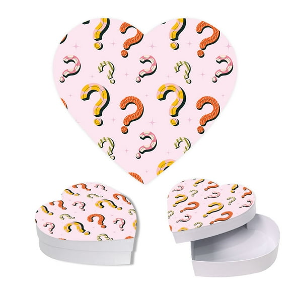 Koyal Wholesale Valentine's Day Heart Shaped Gift Box with Lid, Question Mark Design, Reusable Heart Box, 8"x6", 1-Pack