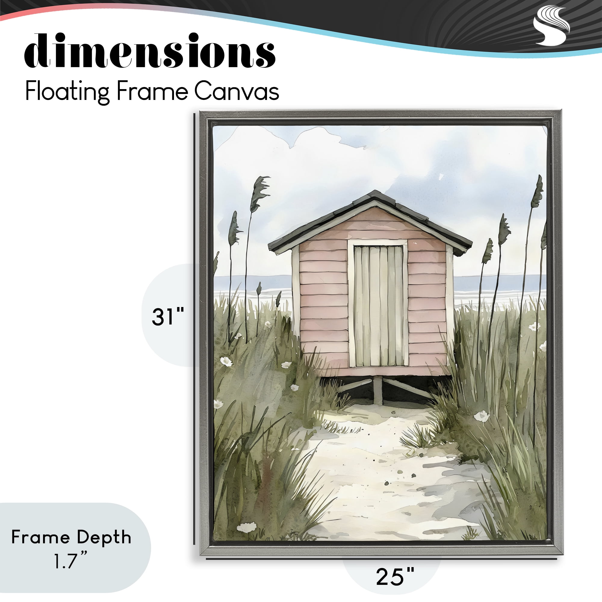 Stupell Industries Coastal Calm Pink Beach Hut Gray Framed Floater Canvas Wall Art, design by Riley B