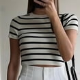 thumbnail image 3 of Drses Womens Summer Tops Striped Print Knit Short Sleeve Slim Fitted Crop Tee Top, 3 of 6