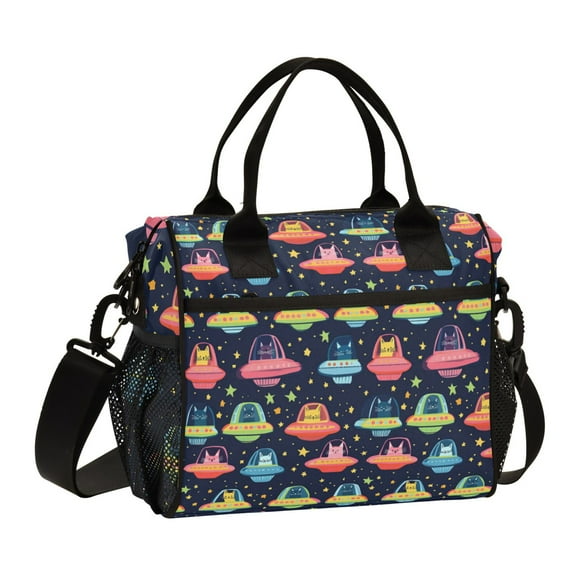 FORMRS Insulated Lunch Bag Unisex Large Capacity with Shoulder Strap, Cartoon Space Cat