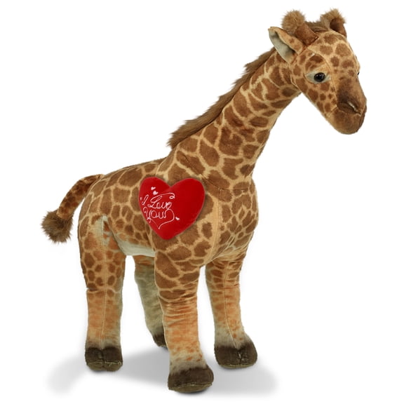DolliBu I Love You Plush Wild Collection Giraffe - Cute Stuffed Animal Giraffe with Red Heart Plush for Valentines, Anniversary, Romantic Date, Boyfriend, or Girlfriend Gift - 20 Inches
