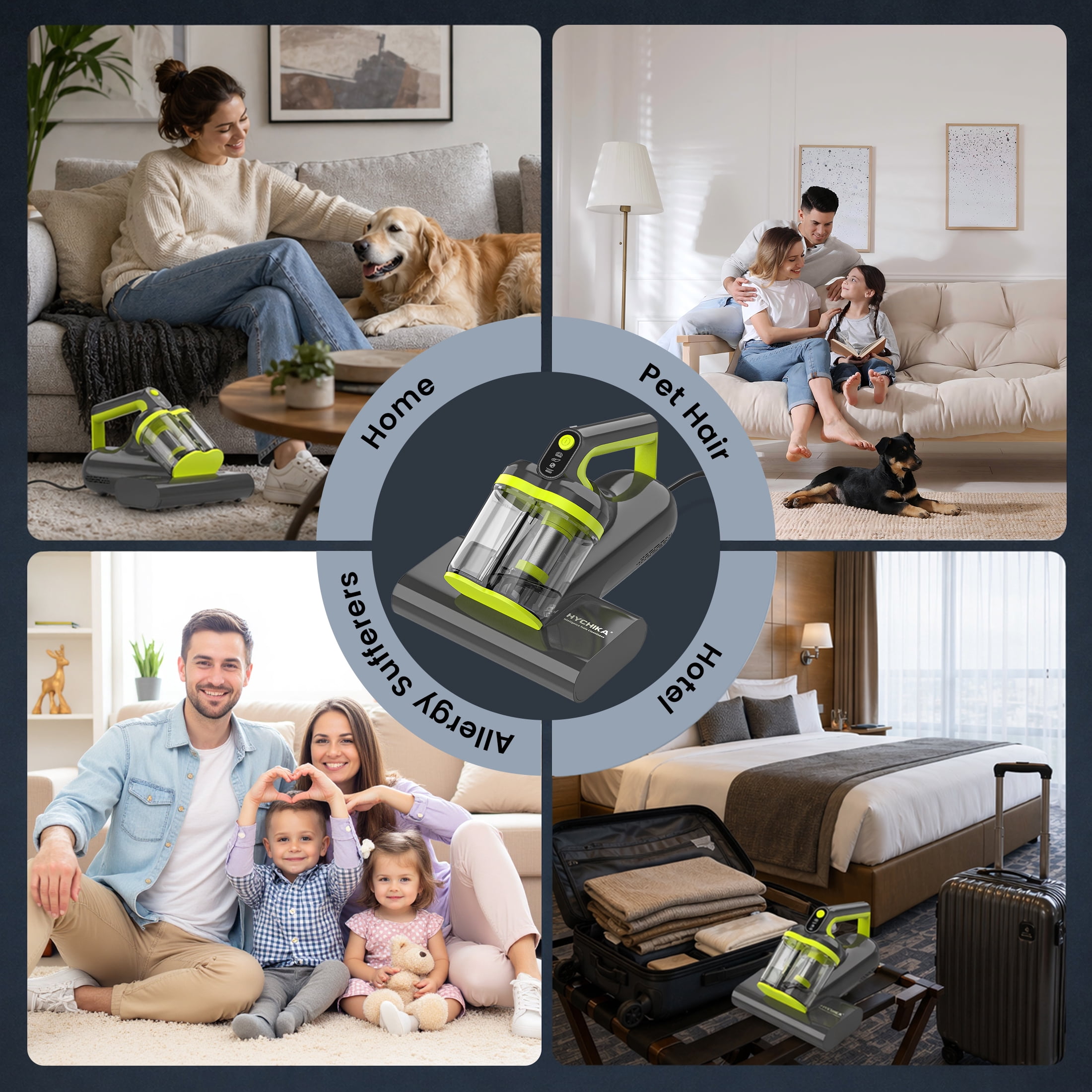HYCHIKA Mattress Vacuum Cleaner with 16kPa Suction & 36000 Cpm, 273nm UV-C Light, 149℉ Heat & Ultrasonic for Pet Hair & Debris on Bed, Sofa, Carpet