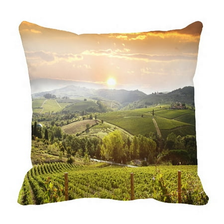 PHFZK Sunset View Pillow Case, Chianti Vineyard Landscape in Tuscany, Italy Pillowcase Throw Pillow Cushion Cover Two Sides Size 18x18