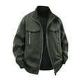 thumbnail image 5 of Men's Solid Color Zip Lapel Retro Workwear Jacket, Army Green, Size L, 5 of 5