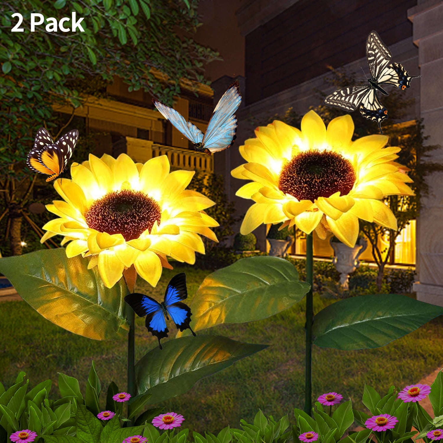 Solar Powered Sunflower Lights, Outdoor Decorative Garden Stakes, Solar LED Decor Lights, Solar