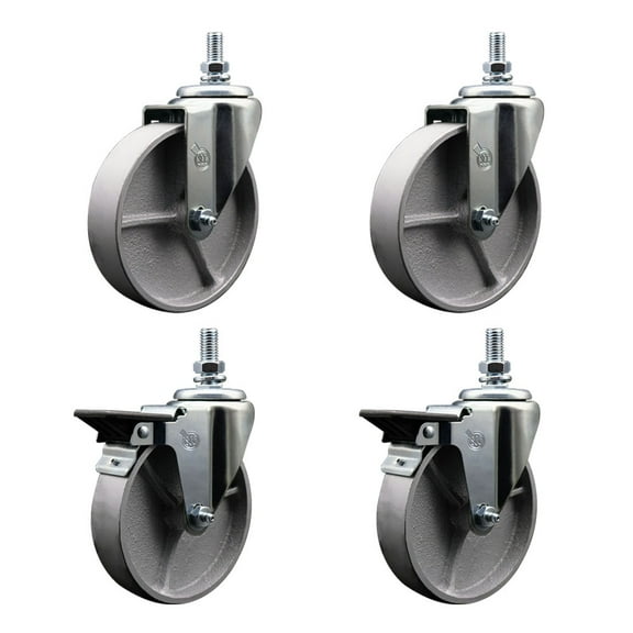 5 Inch Semi Steel ½ Inch Threaded Stem Caster Set 2 Brakes SCC