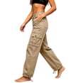 thumbnail image 5 of BRELIL Women's High Waisted Straight Leg Cargo Pants with Pockets Casual Loose Fit Solid Long Trousers Baggy Streetwear Y2K Pants, Khaki XS, 5 of 6