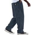 thumbnail image 4 of vdgthytj Mens Casual Pants Straight Leg Loose Fitted Ribbed Fall Winter Loungewear Corduroy Trousers with Pockets(Medium,Navy), 4 of 6