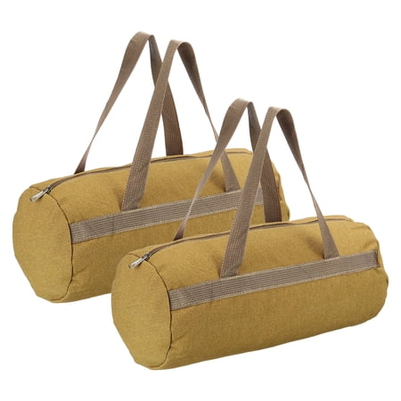 Uxcell Canvas Tent Stakes Bag Canvas Tool Storage Bag Heavy Duty Camping Organizer with Handle Durable Fabric Utility Pouch 14x6x6 & 2 Pcs & Khaki- Fit for (Outdoor Hunting/Hiking Kit)