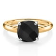thumbnail image 2 of Gem Stone King 10K Yellow and White Gold Black Onyx Soitaire Engagement Ring for Women (2.11 Cttw, Cushion Checkerboard 8MM, Gemstone December Birthstone, Available in Size 5, 6, 7, 8, 9), 2 of 4