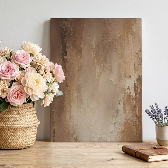 Dark Brown Patches Canvas Wall Art, Rustic Distressed Beige Abstract Art Print Framed Picture Canvas Wall Art Print Decor Artwork Decorations for Living Room Bedroom Ready to Hang 24" x 16"