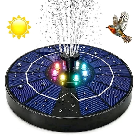 DAYBETTER Solar Fountain Pump with Colorful Led Lights, 7.1 inch Solar Bird Bath Fountain with 5 Nozzles Heads for Bird Bath, Garden, Pond, Pool, Outdoor (3W)