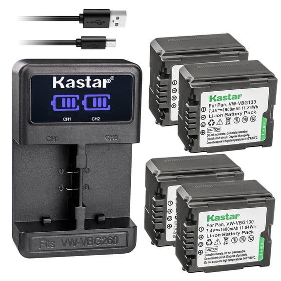 Kastar 4-Pack VW-VBG130 Battery and LED2 USB Charger Compatible with Panasonic SDR-H41 SDR-H48GK SDR-H50 SDR-H60 SDR-H60S SDR-H60P SDR-H68GK SDR-H79 SDR-H79K SDR-H79P SDR-H80 SDR-H80A SDR-H80K Camera