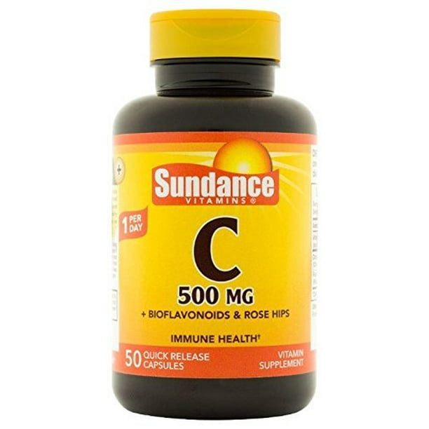 Sundance Vitamin C Bioflavonoids & Wild Rose Hips Capsules, 500 mg, 50