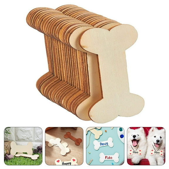 FRCOLOR 40Pcs Wooden Dog Bones Cutouts Plain Unfinished Wood Craft Slices Art Painting Toy