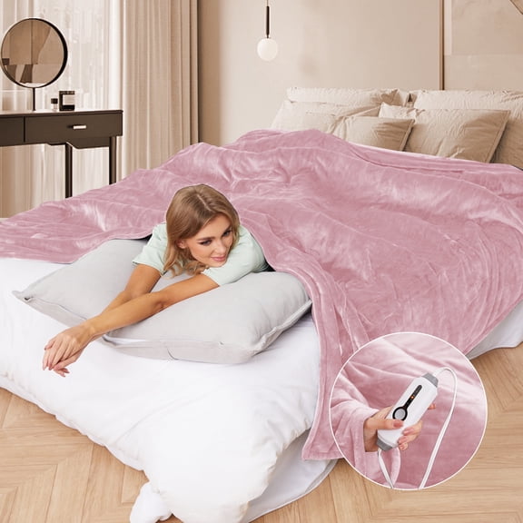 GONUES Electric Blanket 72"x 84" Full Size Soft Warm Flannel Fast Heating Blanket, 4 Fast Heating Levels & 10H Auto Off, Warm Blanket Multi-Color Option, for Home Office, Pink