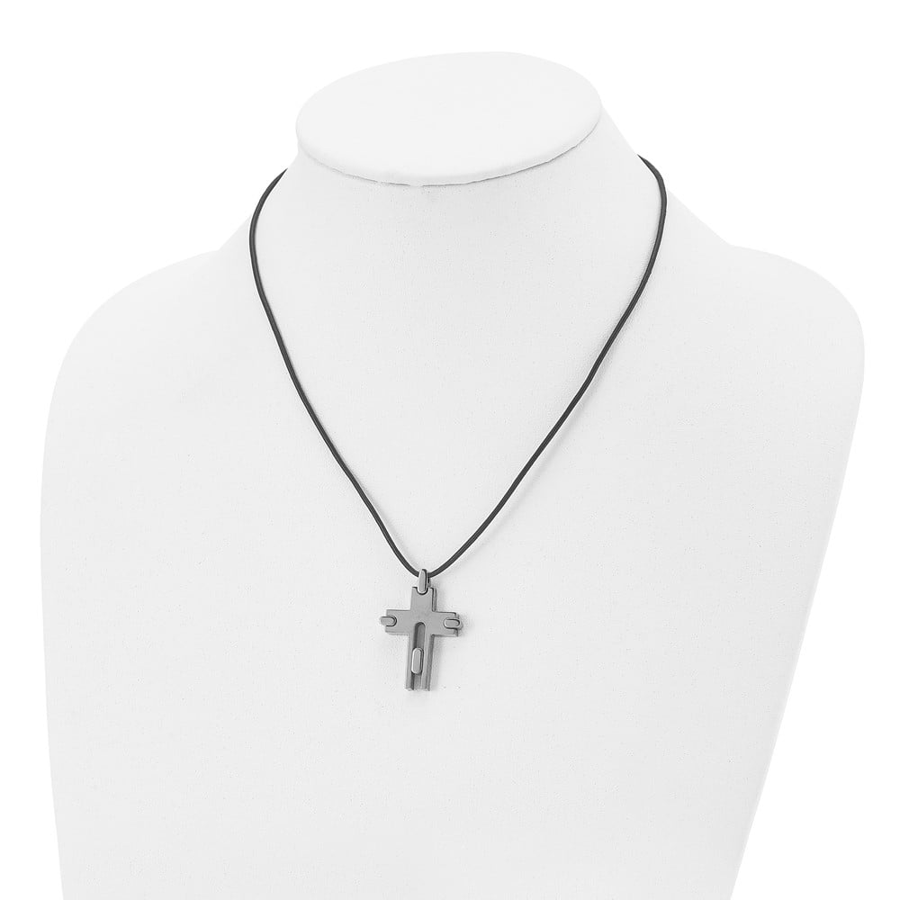 Titanium Cord Necklace with Pendants Chain Chisel Polished Cross Leather 18 inch 24 mm