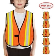 Kids High Visibility Reflective Safety Vest, Pack of 5 , KAYGO KID200OR, with Reflective Strips,Breathable and Orange Mesh Fabric,Elastic Strap, Hook & Loop,One Size for 3-9 Years Old