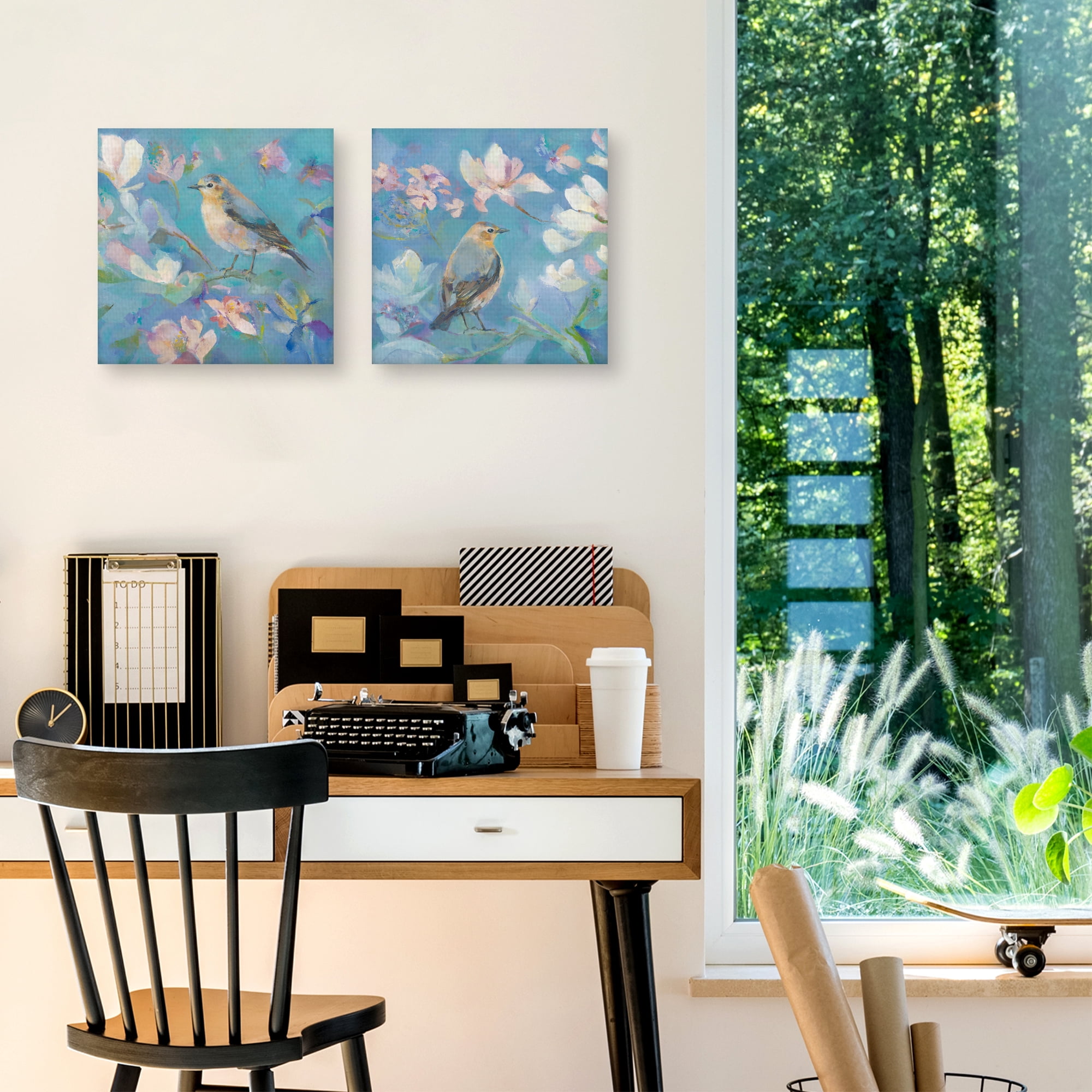 Birds in Magnolia Detail I & II by Sarah Simpson Set of 2 Canvas Art Prints
