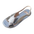 thumbnail image 3 of Women's Crocodile Embossed Flat Sandals Wide Width Round Open Toe Summer Sandals Adjustable Buckle Cross Strap Soft Bottom Casual Walking Shoes Non Slip Outdoor Sandals, 3 of 9