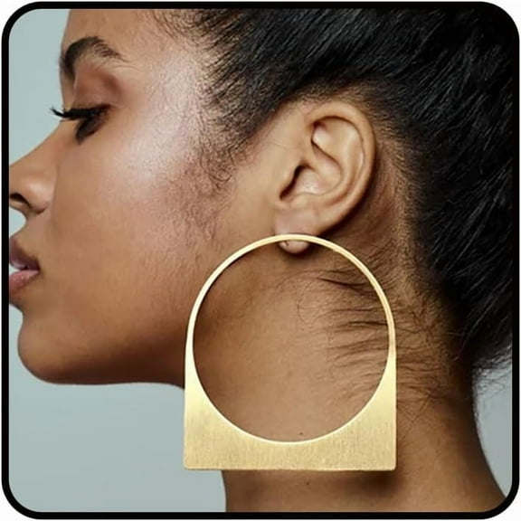 Large Gold Hoop Earrings For Women, 14k Gold Plated Big Chunky Geometric Hollow Brushed Dangle Earring Fashionable Minimalist Gift Jewelry