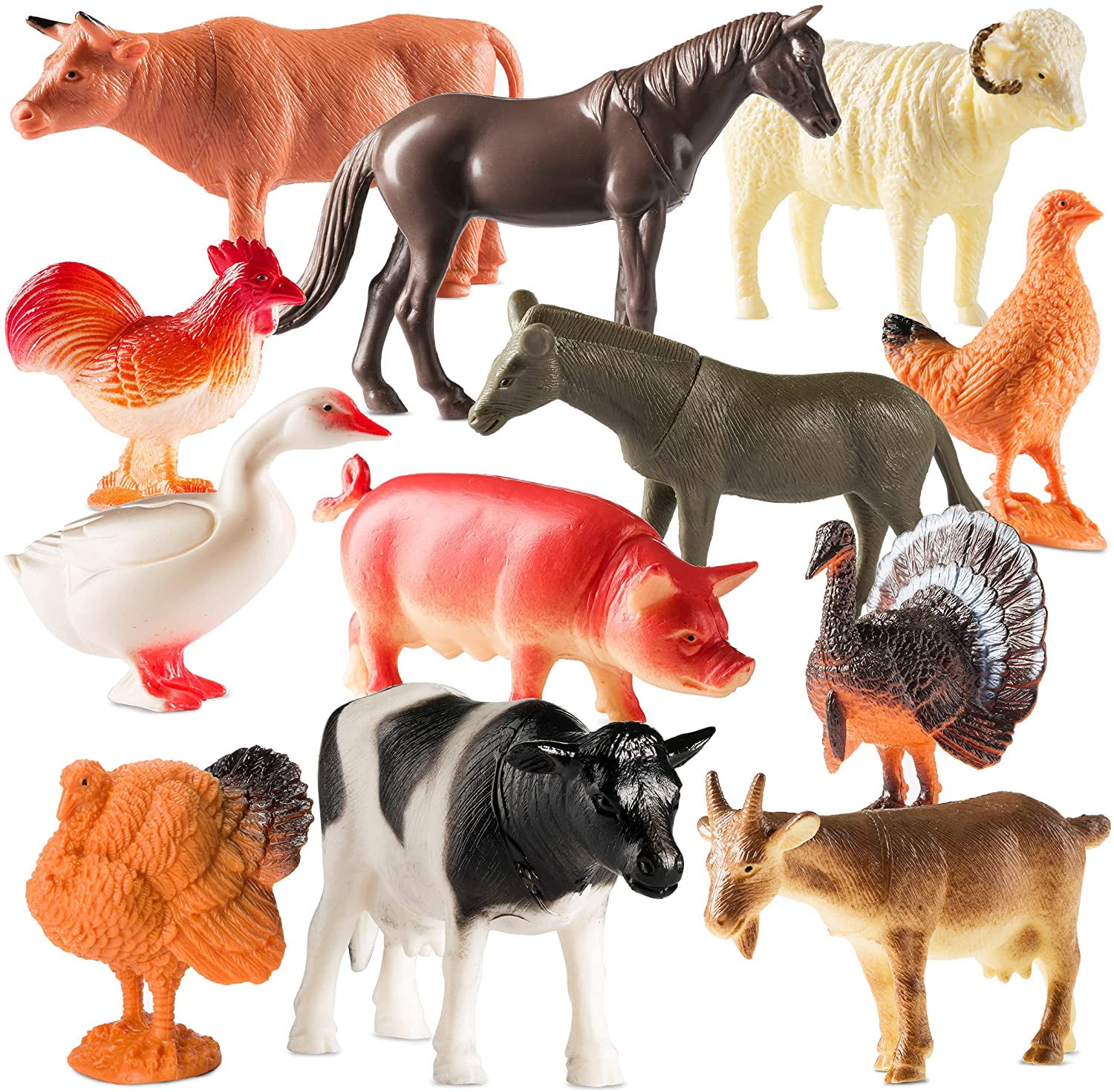 Farm Animal Toys - Pack of 12 - Plastic Farm Animals for Toddlers and Kids, Realistic 3-5 Inch Ranch / Barnyard Animal Toy Figures Styles Include Sheep, Horse, Goat, Duck, Chicken, Turkey, Cow, Pig Farm Animal Toys - Pack of 12 - Plastic Farm Animals for Toddlers and Kids, Realistic 3-5 Inch Ranch / Barnyard Animal Toy Figures Styles Include Sheep, Horse, Goat, Duck, Chicken, Turkey, Cow, Pig