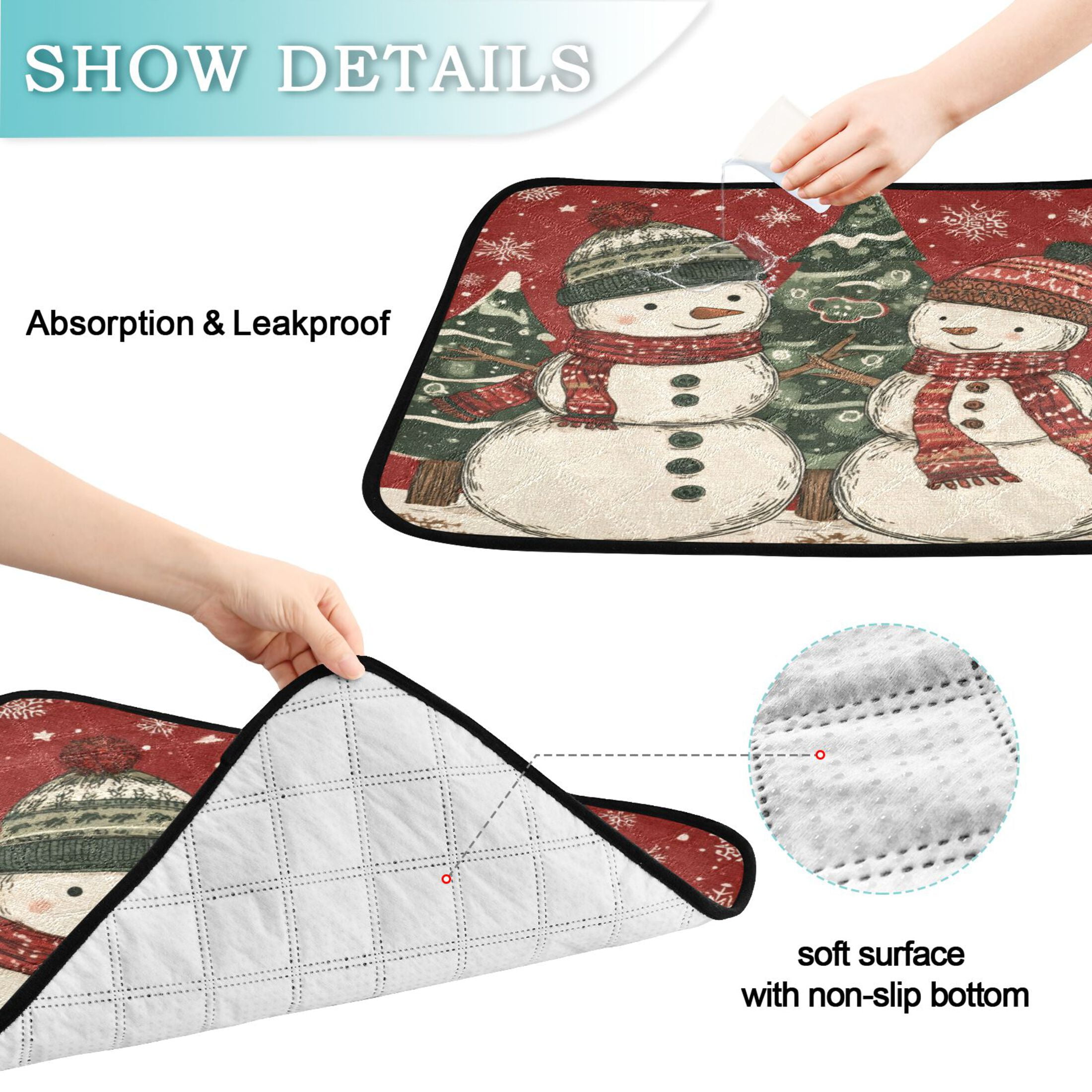 Qxltty Snowman Twins Cat litter Pads Pet Set of 2 Diaper Mats Center Anti-leakage Layer Absorbent Soft and Comfortable