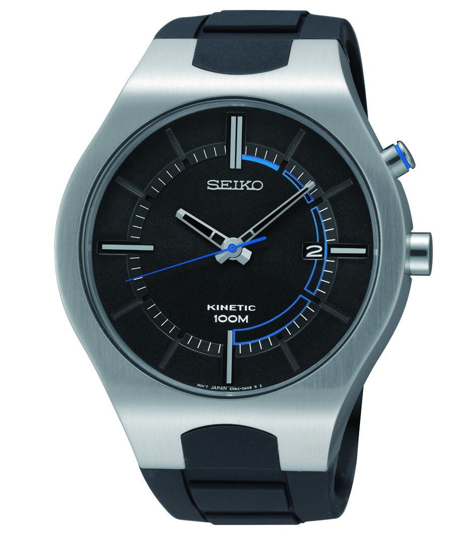 Seiko Men's SKA651 Black Dial Black Silicone Strap Power Reserve Kinetic  Watch 