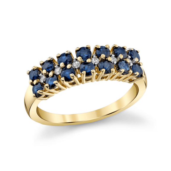 Blue Sapphire & White Diamond Half Eternity Bridal Wedding Ring in 14k Yellow Gold Vermeil - September Birthstone - Handmade Ring