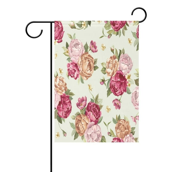 POPCreation Shabby Floral Print Garden Flag Vintage Peony Flower Outdoor Flag Home Party 28x40 inches