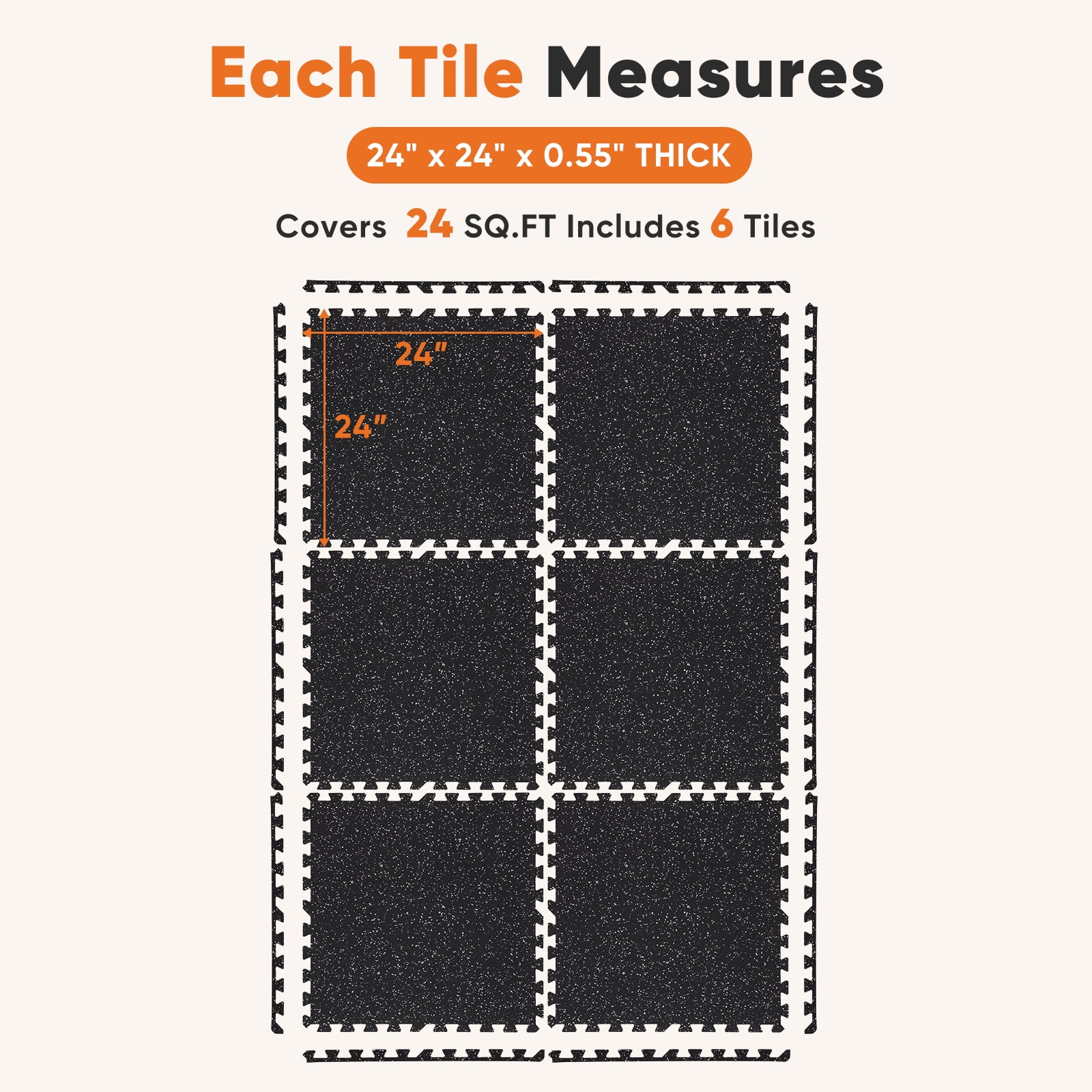 EDX 24 Inch Gym Floor Mats 6P Rubber Top High Density EVA Foam Home Gym