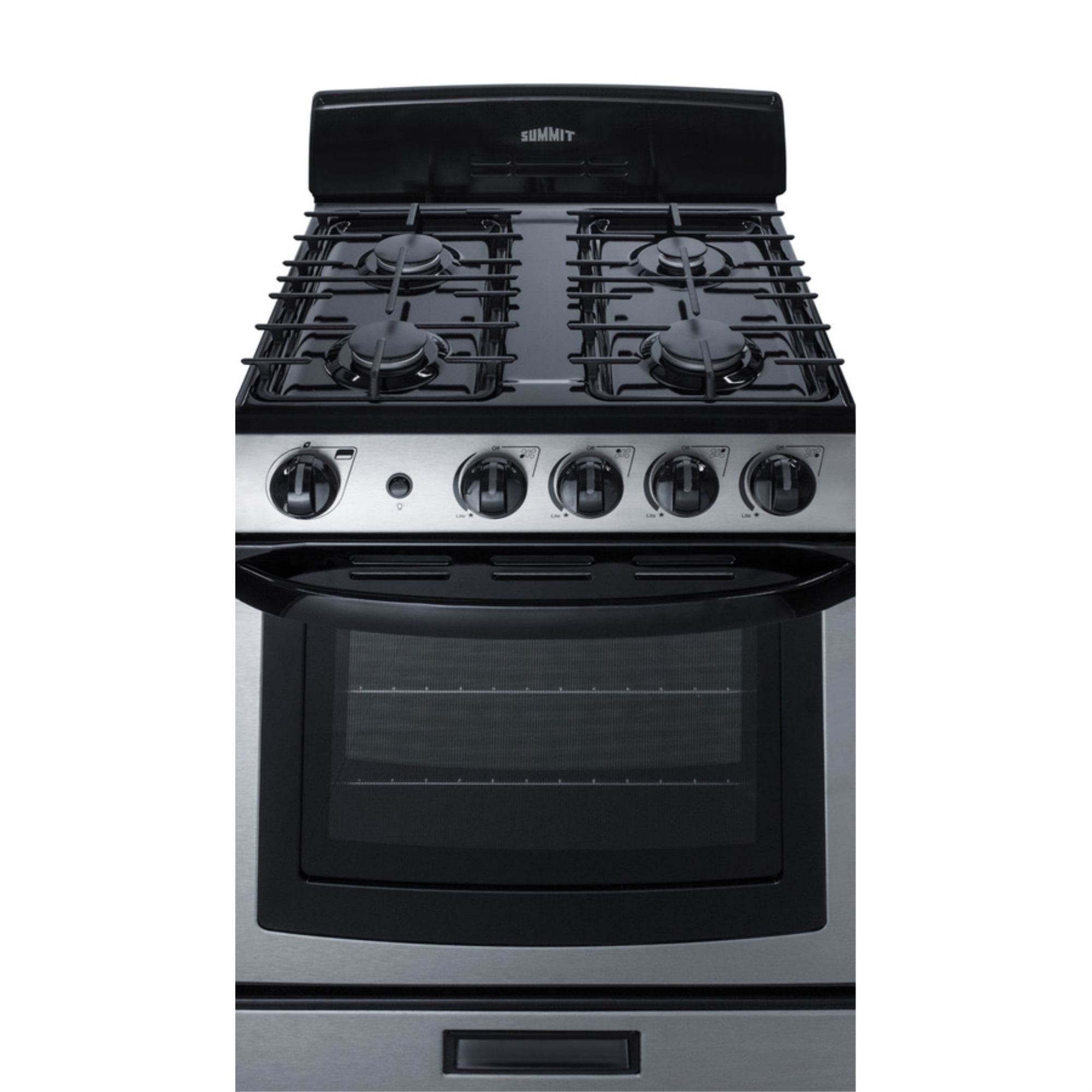 24" wide gas range (PRO247SS) and 24" wide convertible range hood (HR24RSS) shipped together