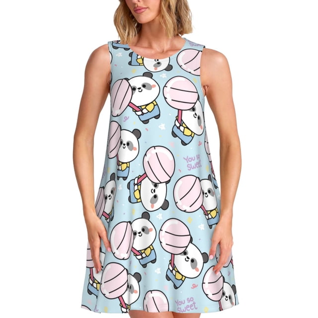 Balery Cute Panda Bear Vestidos de verano para mujer con estampado: vestido holgado sin mangas, vestido playero informal y cómodo para días calurosos.