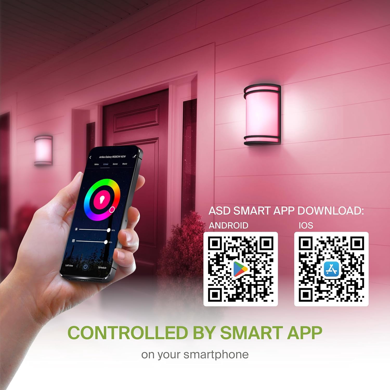ASD 10 Inch Smart RGBW LED Outdoor & Indoor Wall Mount Light Fixture - Black RGB Wall Sconce Exterior Lighting - 120-277V 15W 2700-6500K Dimmable, Remote Control, Alexa - Front Door, Patio ETL 2 Pack