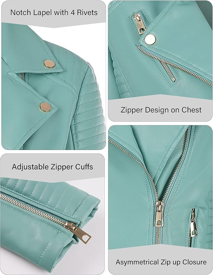 Giolshon Women's Faux Leather Jacket Moto Water Resistant Coat