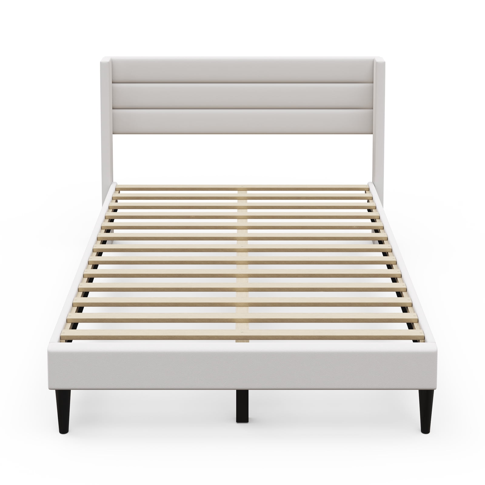Sofanext Queen Bed Frame with Headboard, Upholstered Platform Bed Frame Queen, Wood Slat Support, No Box Spring Needed, Noise-Free, Cream White