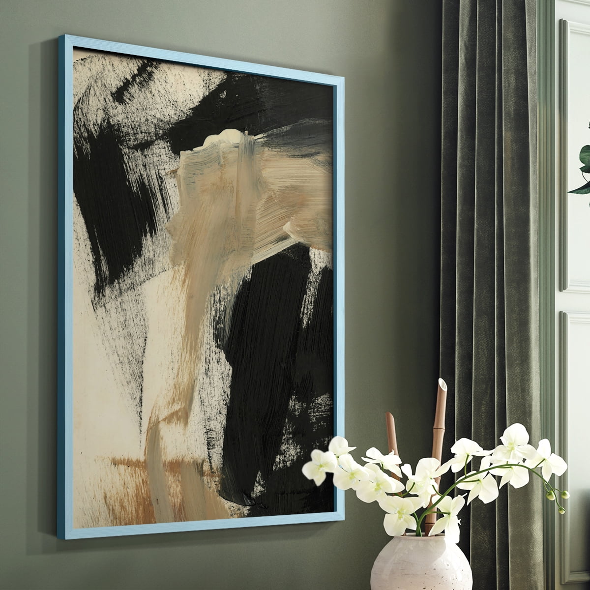 Baked Paintstrokes IV Framed Print in Blue Solid Wood Framed Print No Nail Hanging