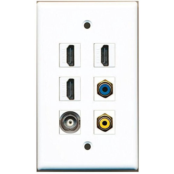 RiteAV - 3 HDMI 1 Port RCA Yellow 1 Port RCA Blue 1 Port BNC Wall Plate