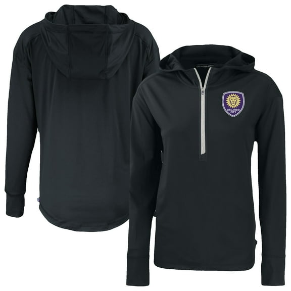 Women's-Cutter & Buck  Black Orlando City SC Daybreak Eco Recycled Half-Zip Hoodie