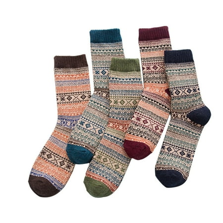 

Zzwxwb Socks For Women&Men 5 Pairs Mans Knit Printed Warm Wool Socks B