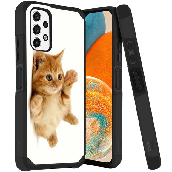 ANJ  Rugged Dual Layered Shockproof Slim Hybrid Case   Tempered Glass Cover Compatible with Samsung Galaxy A23 5G - Playful Cat