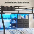 thumbnail image 3 of Bunk Bed Twin Over Twin with 4 Storage Drawers & Shelves & Bedside Caddy, Bunk Beds Twin Metal Loft Bed with Led Lights and Charging Station,with 13.4"Guardrail & Ladder, Black, 3 of 9