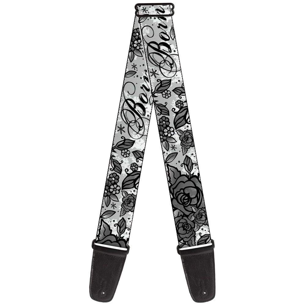 Buckle-Down Guitar Strap, Born to Blossom Black White, 2 Inches Wide