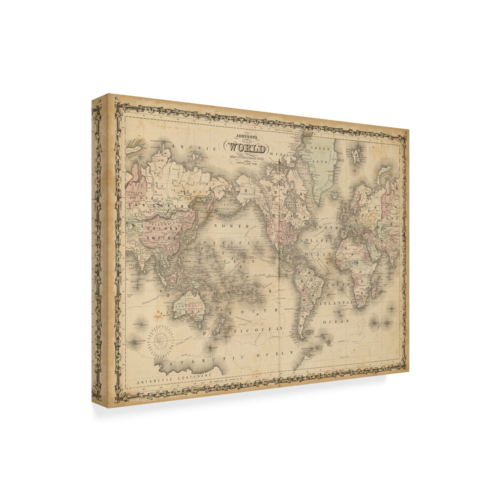 Trademark Fine Art 'Johnsons Map of the World' Canvas Art by Johnson
