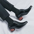 thumbnail image 5 of Men's Leather Business Oxfords Pointed Toe High-Heel Classic Derby Formal Dress Shoes Wedding Driving Oxfords Black 9.5 US, 5 of 7