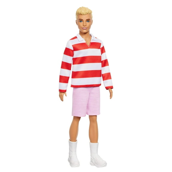 Barbie Fashionistas Ken Doll #241 in Red Striped Top and Pink Shorts with White Sneakers, Blonde