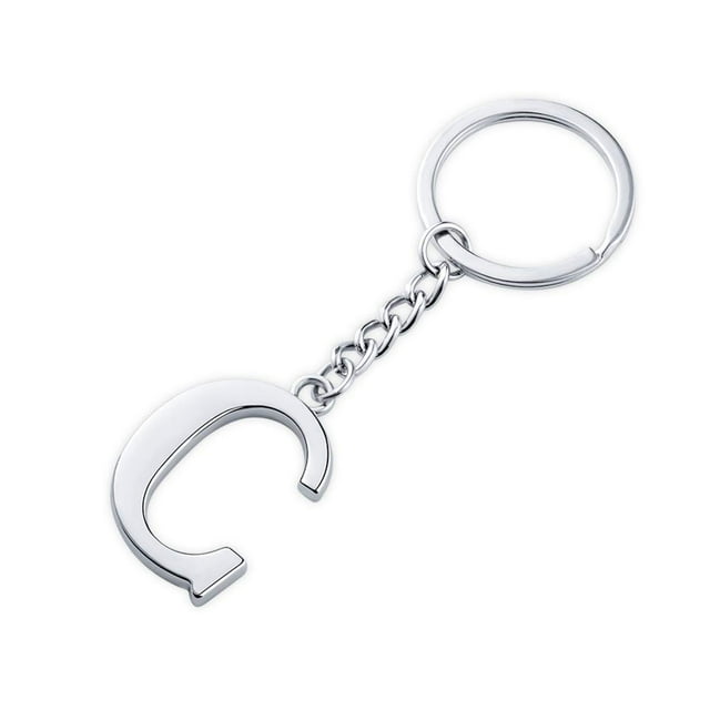 Keychain Initial Letter Key Chain Silver for Men Women Personalized Alphabet Monogram Keychain for Car Keys, C