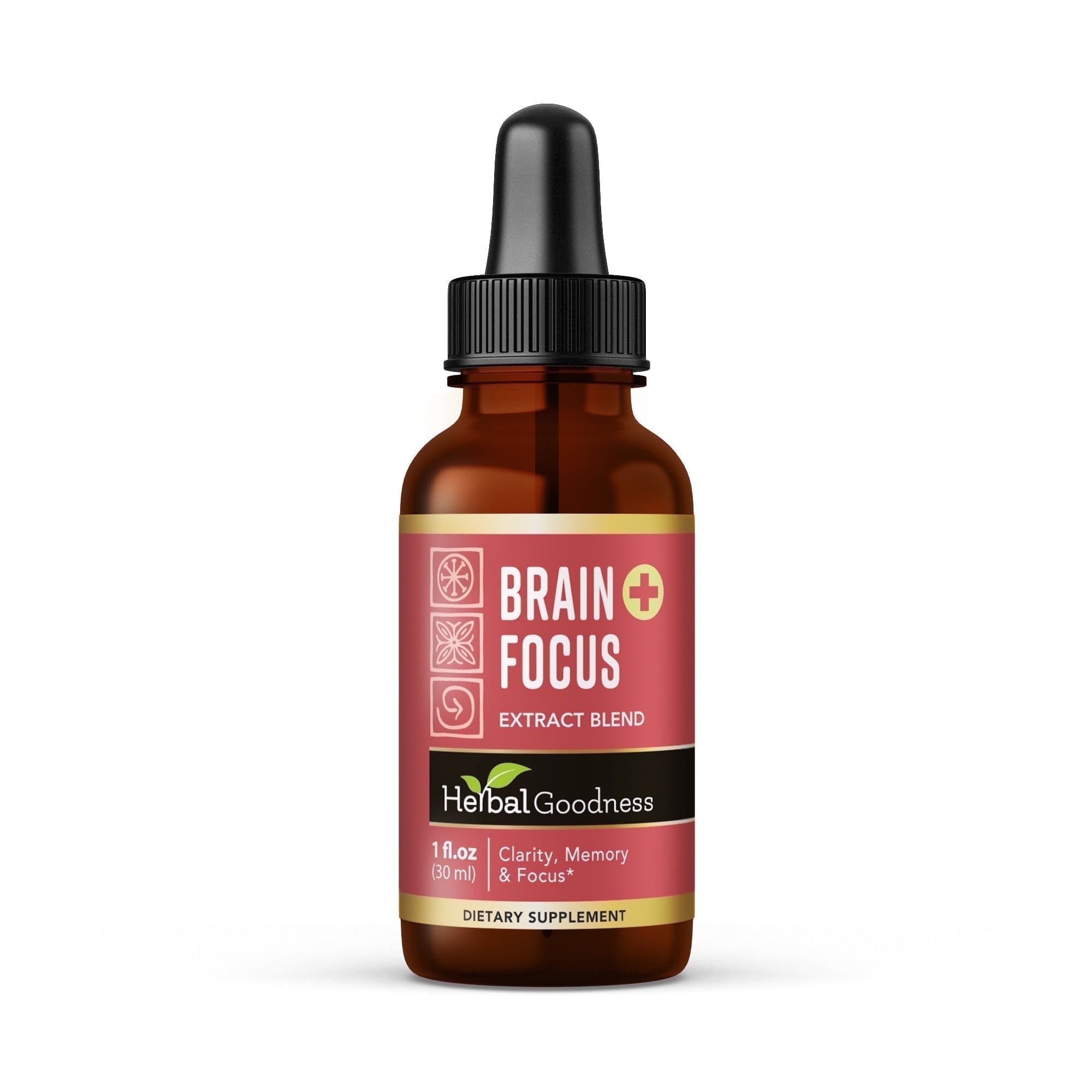 Herbal Goodness Brain & Focus, Plant-Based Cognitive Support, Mental Clarity, Focus & Memory Supplement for Brain, Lion's Mane Mushroom - 1oz
