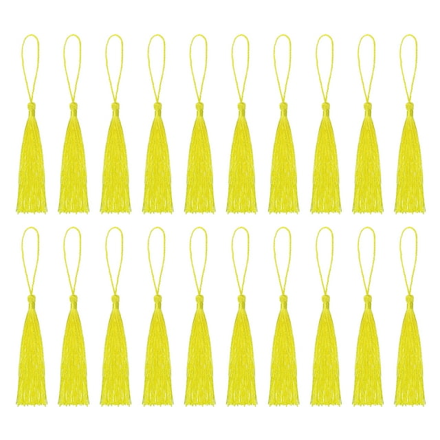 Unique Bargains 30Pack 5' Silky Bookmark Tassels with Loop for DIY Craft Accessory, Light Yellow